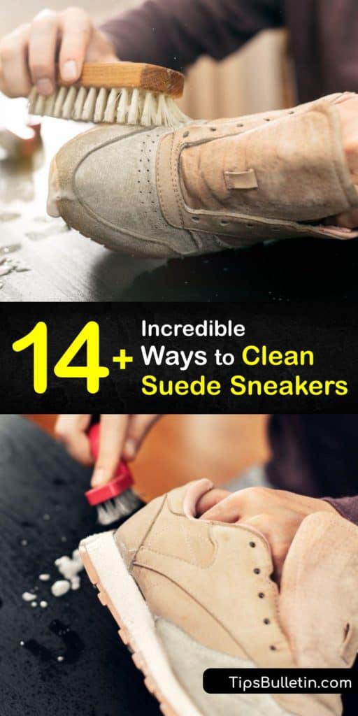 We have the cure for stains on your suede boots and leather shoes. Stand up to every stubborn stain or greasy spot by learning all about cleaning suede with simple items like a suede eraser, suede brush, and white vinegar. We even included tips for suede protectors. #clean #suede #sneakers