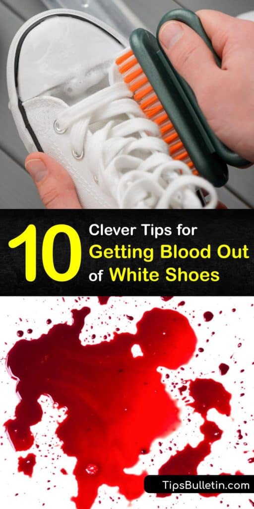 Try an easy homemade stain remover technique to remove dried blood from white shoes. Use baking soda, warm water, a paper towel, concentrated detergent, leather cleaner, or chlorine bleach for simple blood stain removal. #blood #remove #white #shoes