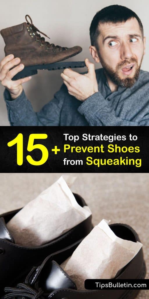 Learn how to stop a squeaky noise coming from a dress shoe, leather boots, or other squeaking shoe by reducing rubbing and moisture. Use talcum powder or baby powder, a dryer sheet, paper towels, and more to eliminate the squeak. #getridof #squeaky #shoes