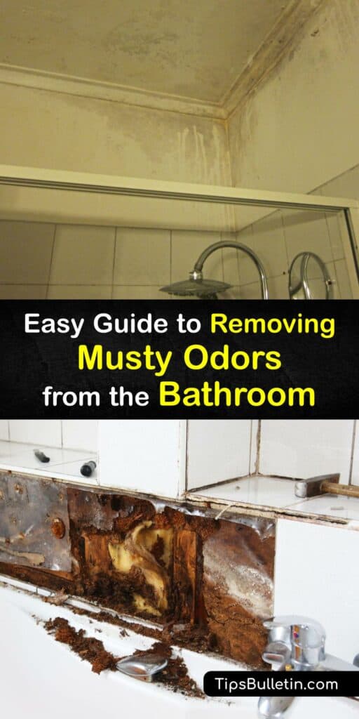 Mildew smell, toilet bowl odor, and sewer gas smell are all unwanted bathroom odors. Eliminate a bathroom smell by cleaning items that smell musty with DIY mildew cleaner, removing hard water stains, treating the tank, and performing regular maintenance. #bathroom #smells #musty