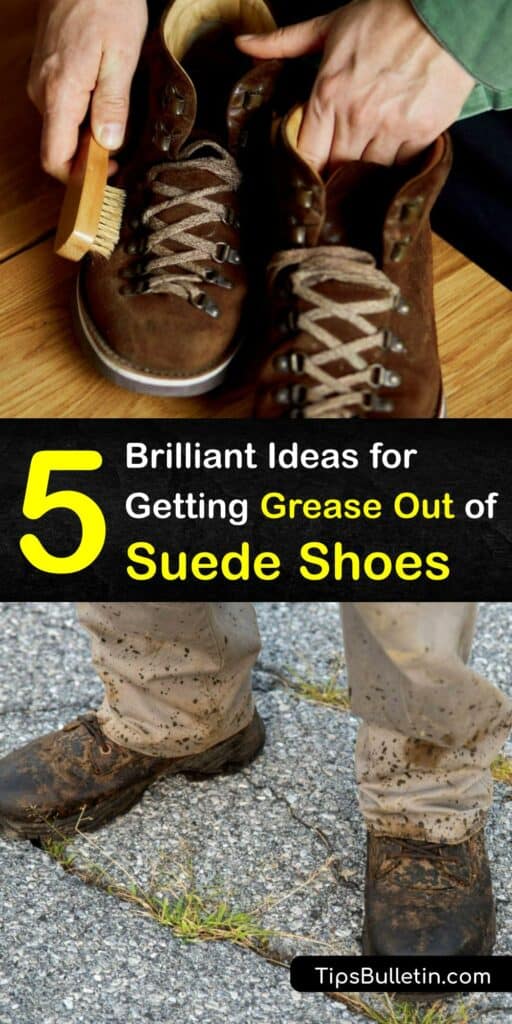 An oil stain or grease stain ruins the look of your suede boot or suede couch. Remove the stain using a simple suede cleaner like white vinegar, cornstarch, dish soap, or a suede eraser. #remove #grease #stain #suede #shoes