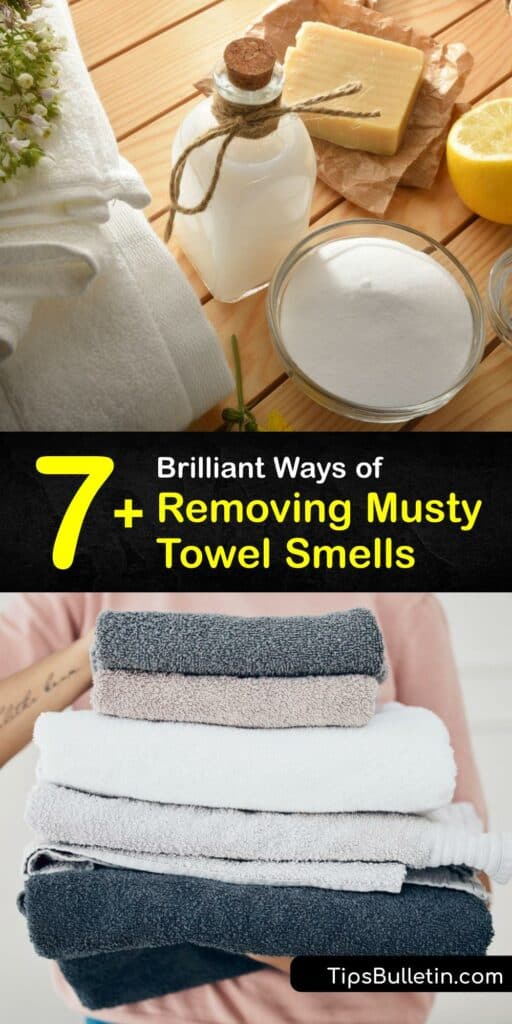 If you're tired of drying off with a stinky towel, it's time to take cleaning your towels more seriously to eliminate the musty smell from your laundry. Use white vinegar in your washing machine to remove towel odor and clean your machine between washes. #remove #musty #smells #towels