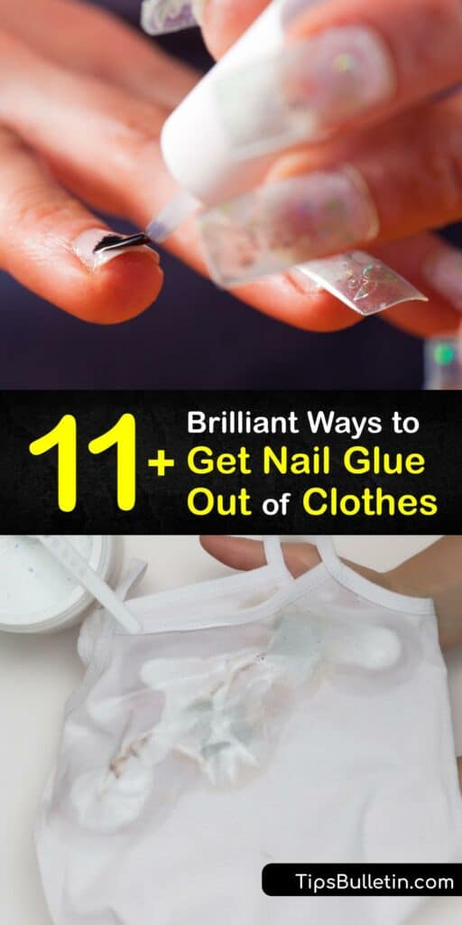 Discover how to remove a nail glue stain from fabric in a few simple steps. Dried glue is easy to remove with a toothbrush, petroleum jelly, nail polish remover, rubbing alcohol, white vinegar, and warm, soapy water. #howto #remove #nail #glue #clothes