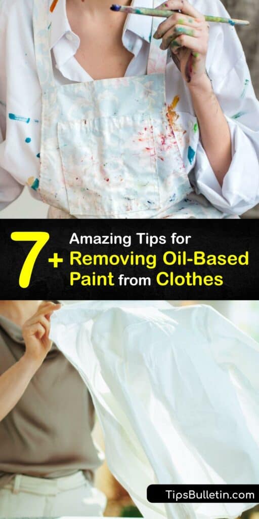 Paint stains are tricky, whether you’re dealing with acrylic paint, latex paint, water based paint, or an oil paint stain. After a spill, wipe off excess paint and rinse in warm water. Remove dried paint with paint thinner, dish soap, white vinegar, or acetone. #remove #oil #paint #clothes