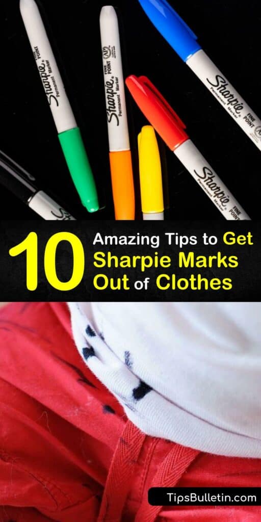 A permanent marker stain ruins clothes. Remove permanent marker and fix an ink stain on your outfit using a dry erase marker, rubbing alcohol, a Magic Eraser, or nail polish remover and a paper towel. #remove #sharpie #clothes