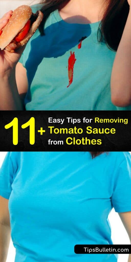 Tomato sauce stains demand a versatile stain remover. Clothes with tomato stains look dirty and embarrassing. Clean a stubborn tomato sauce stain with dish soap and water, dishwasher detergent, or baking soda paste. #remove #tomato #sauce #clothes