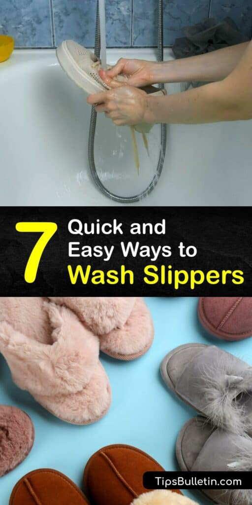 Learn how to wash slippers of all types, from fabric slippers to wool slippers and suede slippers. A fabric slipper is safe for machine washing, while it’s better to hand wash a leather, suede, or sheepskin slipper with a damp cloth and baking soda. #howto #wash #slippers
