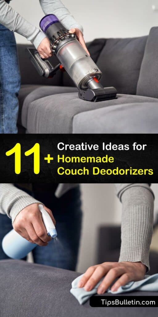 Discover how to remove bad odors from a fabric or leather sofa. It’s relatively easy to eliminate a musty odor or dog smell from upholstery with a vacuum and carpet deodorizer, white vinegar, baking soda, or a DIY upholstery spray. #homemade #deodorizer #couch