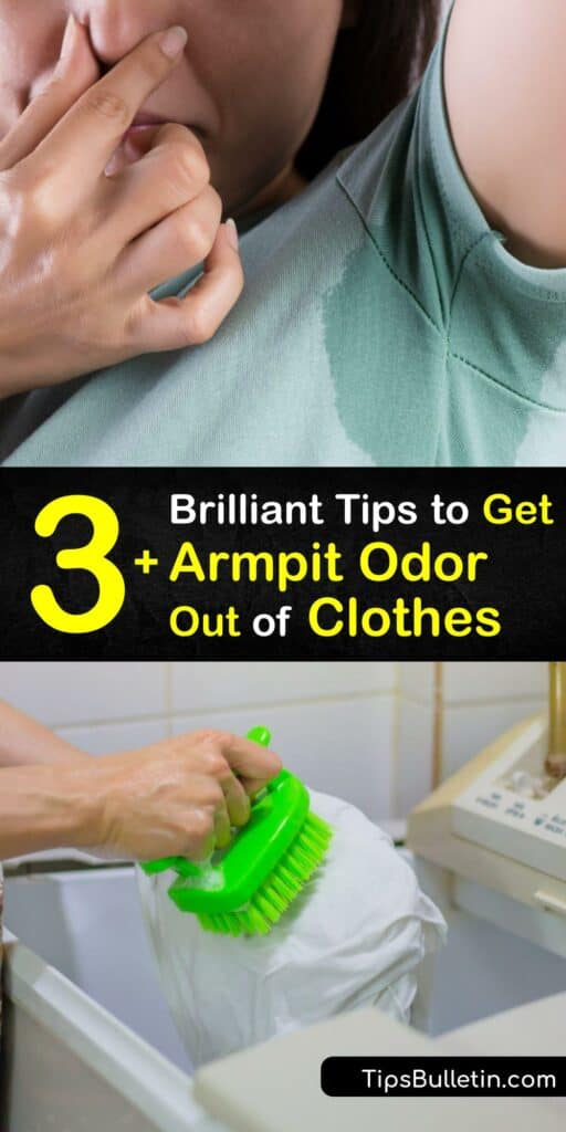 Discover ways to remove sweat stains and armpit odor from workout clothes, gym clothes, and other stinky clothing. Learn how to use white vinegar, baking soda, and other household ingredients to break up a sweat stain and eliminate the odor. #remove #armpit #odor #clothes