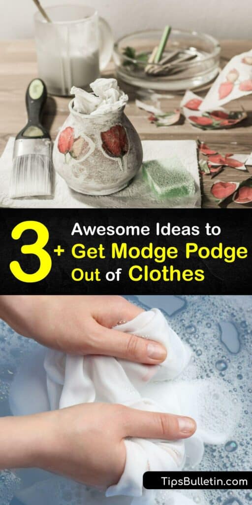 Whether you use fabric Mod Podge, Dimensional Magic, or use Mod Podging to seal acrylic paint, you need to know how to remove the glue from your clothes. Take care of a glue spill after working on decoupage using rubbing alcohol, petroleum jelly, and more. #get #ModgePodge #out #clothes