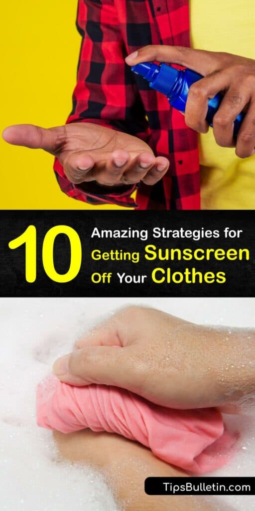 Removing sunscreen stains and sunscreen smell from clothes can be a challenge. Like a rust stain, sun cream stains need special attention. Remove sunscreen stains with home remedies using lemon juice, baking soda, and white vinegar. #get #sunscreen #out #clothes