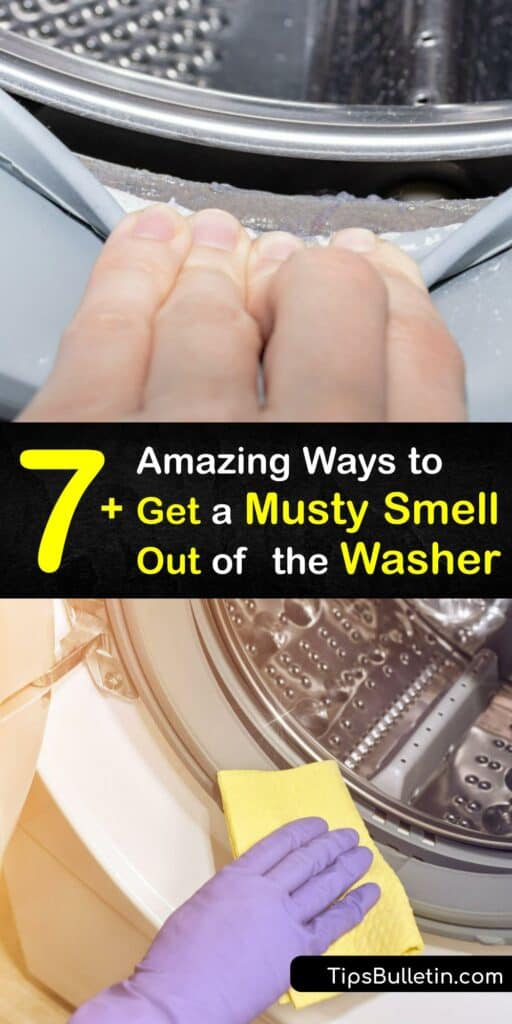 A moldy washing machine smell means your washer won’t properly clean your clothes. Remove detergent build-up, soap scum, and mold using white vinegar, baking soda, and hot water. #washing #machine #smells #musty
