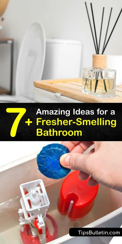 Keep your bathroom smelling fresh and reduce bathroom odor with easy tricks. Craft a DIY air freshener to make your bathroom smell good, or reduce bad odor by sanitizing your toilet brush and using essential oils. #make #bathroom #smell #good