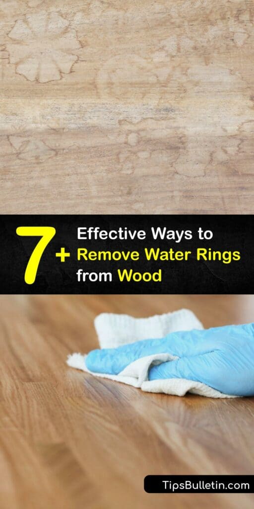 Learn how to remove a water stain from wood furniture and wood floors. Water rings are stubborn and make wood look unsightly. However, it’s possible to eliminate or diminish them with petroleum jelly, olive oil, vinegar, and other common household items. #howto #remove #water #rings #wood