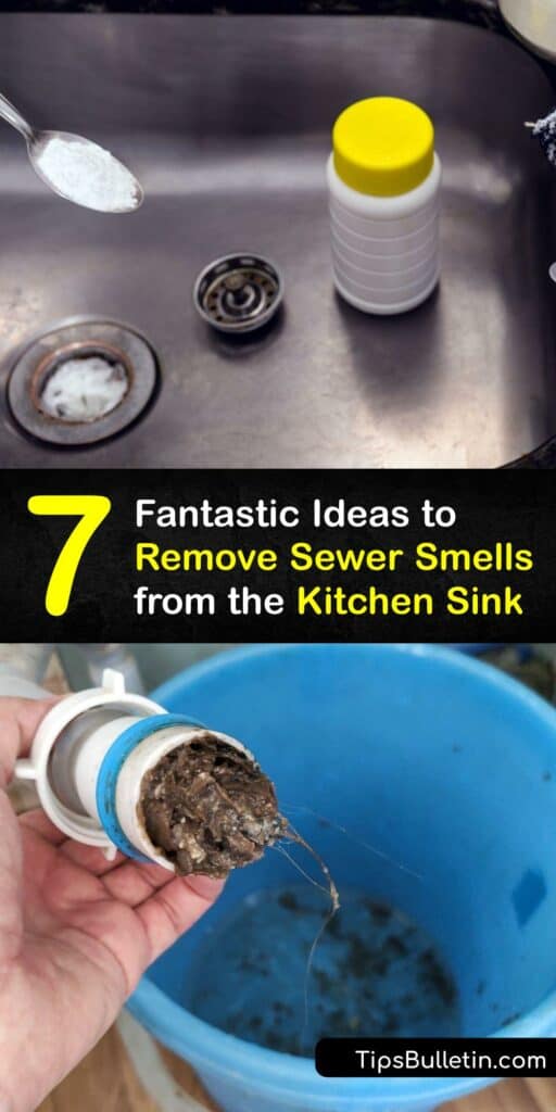 A smelly drain or a stench around the kitchen sink could be due to your garbage disposal, hot water heater, or a dirty sink drain. Learn to identify the issue and fix it with simple ideas like drain cleaning and clearing out the garbage disposal. #sewer #smell #kitchen #sink