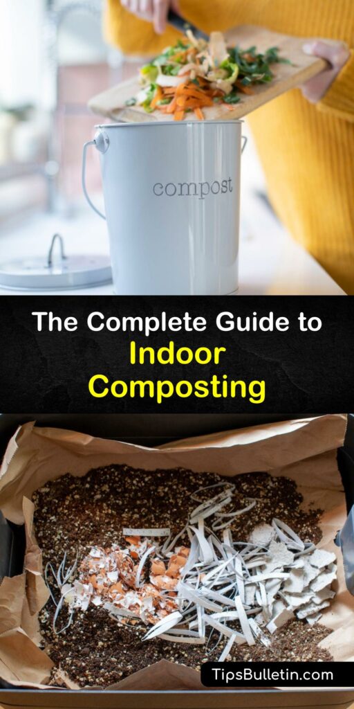 Learn how to compost indoors by recycling food waste and other organic materials. Indoor composting is easy and a great way to turn scraps into rich fertilizer for outdoor and indoor plants, whether you choose a worm bin or an aerobic indoor compost bin. #howto #compost #indoors