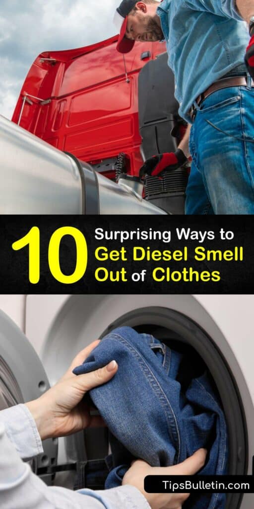 Learn ways to remove a diesel stain and gasoline smell from clothes in a few simple steps. Regular gasoline has a strong smell, and diesel is even worse. However, it’s relatively easy to get out of clothes with ammonia and natural deodorizers like baking soda. #remove #diesel #smell #clothes