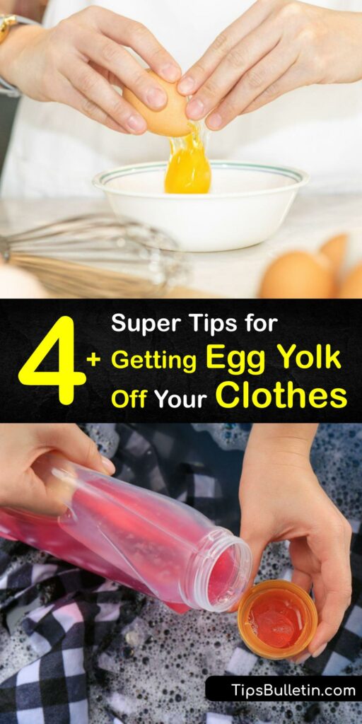 Learn how to remove coffee stains and egg stains from fabric so you can clothe yourself in clean attire. Whether your egg stain is egg white or yolk, use at-home methods like baking soda and cold water paste, distilled white vinegar, or dish soap solution to erase it. #get #egg #yolk #out #clothes