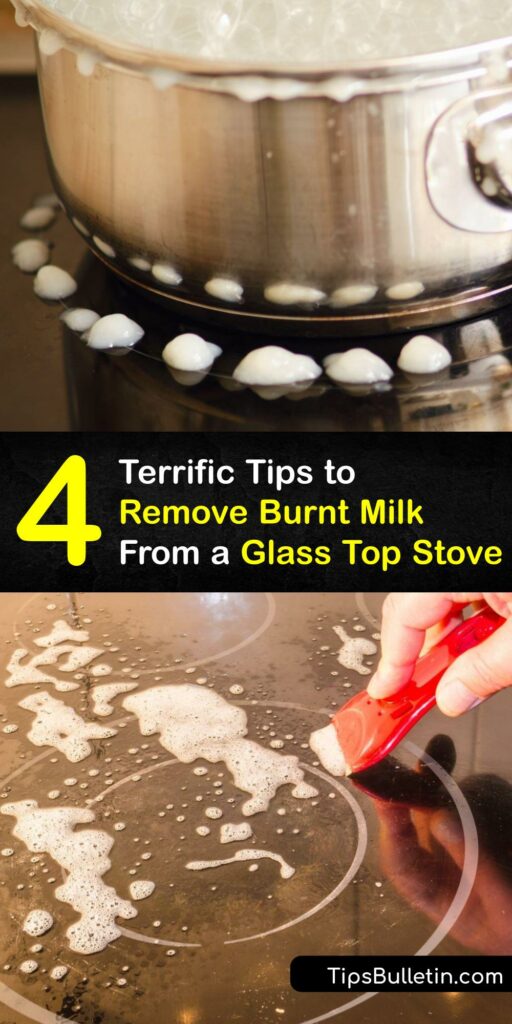 Discover how to get burnt milk off your glass stove top. A glass cooktop is stylish but quickly becomes unsightly when covered in stains. Use baking soda, Cerama Bryte, dish soap, or a razor blade to keep your glass top stove looking its best. #remove #burnt #milk #glass #stovetop