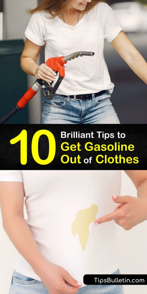 Discover how to get a gasoline stain out of clothes in a few simple steps. It’s possible to eliminate a gas smell or diesel smell from fabric with hot water, baking soda, orange cleaner, ammonia, and white vinegar. #howto #remove #gasoline #clothes