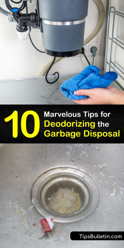 Trapped food waste or a faulty water heater or air conditioning system lead to a smelly garbage disposal. Drain cleaning with baking soda and white vinegar, or a rock salt and ice, and a cold water rinse removes food particles to get rid of the bad smell. #make #garbage #disposal #smell #better
