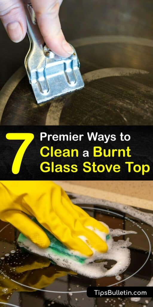 Finding the best glass cooktop cleaner to remove burnt food from your glass top stove can be daunting. Use a stovetop cleaner like baking soda, Cerama Bryte, or a Mr Clean Magic Eraser to leave your glass stove top sparkling. #clean #burnt #glass #stove #top