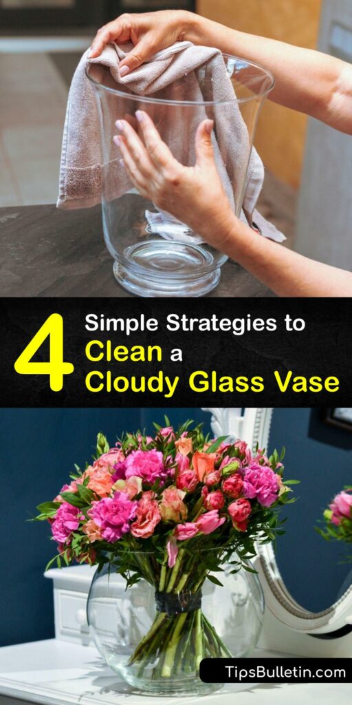 A cloudy glass vase or crystal flower vase is unappealing. Use distilled white vinegar, denture tablets, or baking soda to clean cloudy glass and remove hard water spots for a sparkling finish. #how #clean #cloudy #glass #vase