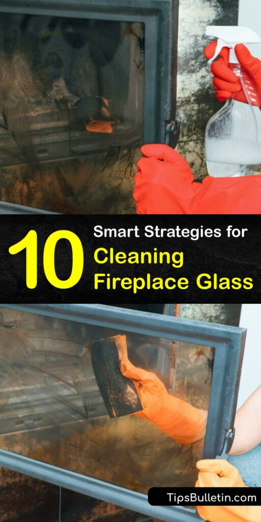 Crystal clean fireplace glass looks spectacular. Discover how to care for your electric fireplace, wood stove, and gas unit with helpful tutorials and easy-to-follow instructions. Get that fireplace glass door shining again with our DIY fireplace glass cleaner. #clean #fireplace #glass