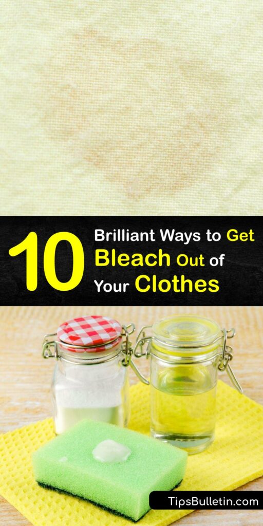 Chlorine bleach, Clorox bleach, and oxygen bleach stain colored and white clothes. Remove stains and a lingering bleach smell using rubbing alcohol, white vinegar, dish soap, lemon juice, and more. #get #bleach #out #clothes