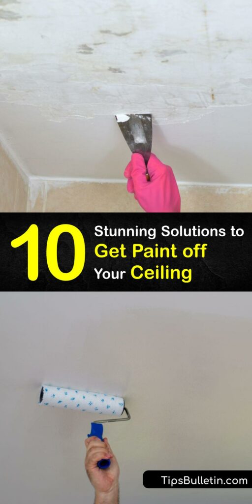 Removing dried paint or peeling paint from smooth or popcorn ceilings doesn’t have to be a challenge. Eliminate paint drips and old ceiling paint to prepare for clean paint using a chemical paint stripper or a dish soap paint remover. #get #paint #off #ceiling