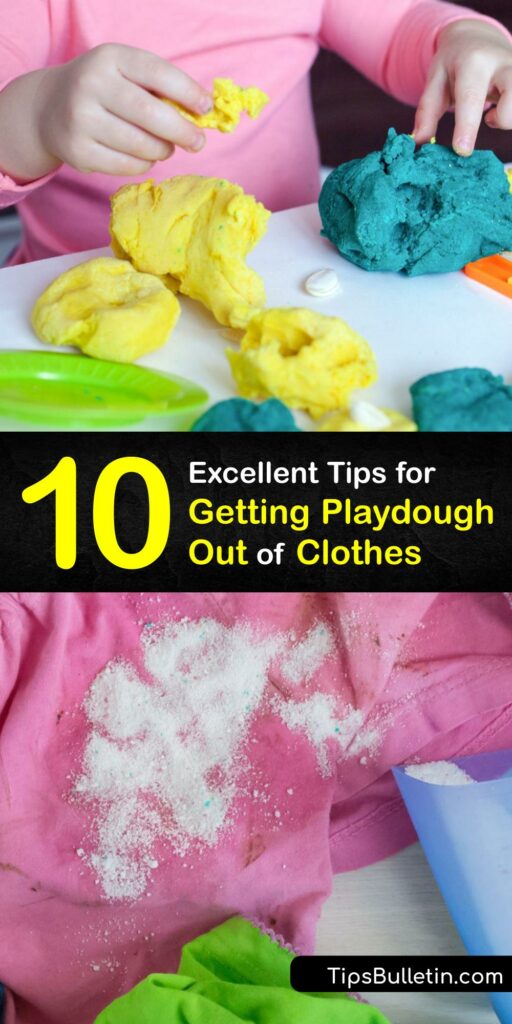 Discover how to get Play Doh out of clothes using simple household cleaners. Kids often get playdough on carpet and clothing, leaving food coloring stains. It’s easy to remove a play dough stain with cornstarch, detergent, vinegar, and other solutions. #howto #remove #playdough #clothes