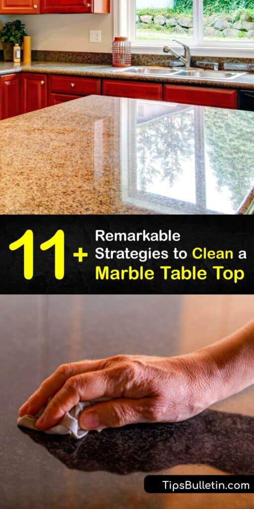 Clean marble countertops are stunning. Discover handy tips for cleaning marble or other natural stone like a granite countertop. Use a DIY marble cleaner like baking soda or hydrogen peroxide to clean your counters, following the Marble Institute standards. #clean #marble #table #top