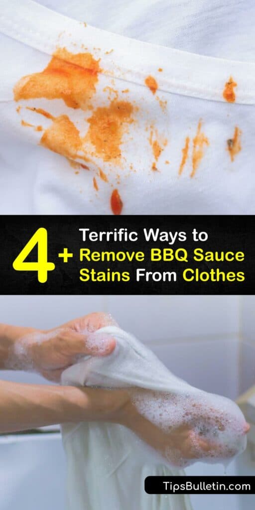 Follow our BBQ stain remover tips and keep your clothes stain-free. Barbecue sauce contains oil and tomato sauce, leaving an unsightly stain on the fabric. Learn how to remove a sauce stain with warm water, detergent, vinegar, and other home remedies. #remove #bbq #sauce #clothes