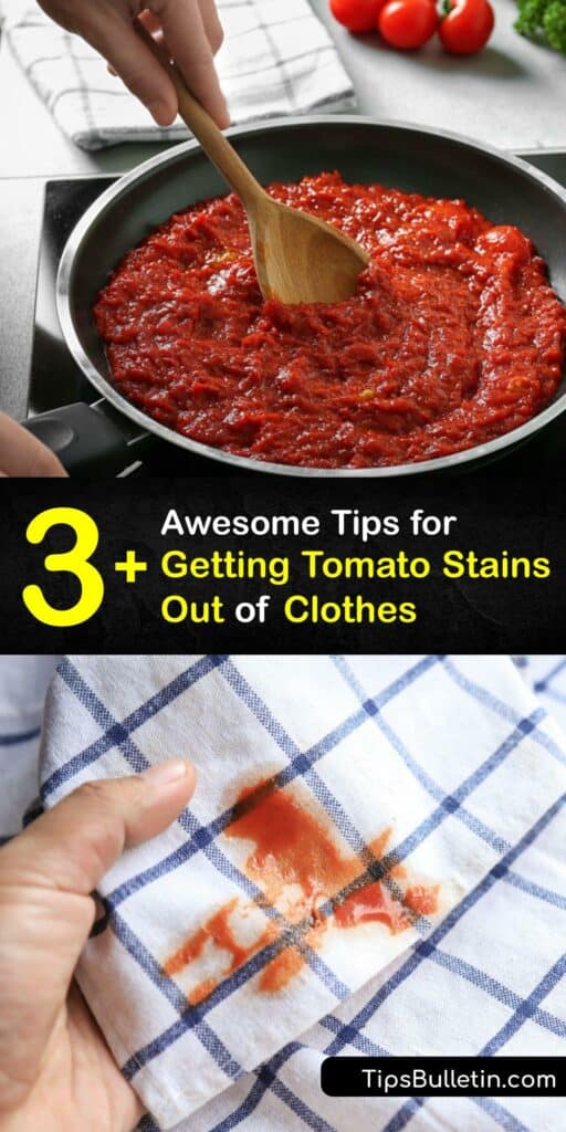Tomato sauce stains are a huge pain until you know our stain remover tips for pasta sauce. Learn how to use cheap household ingredients like dish soap, white vinegar, laundry detergent, and cool water to break up tomato stains and make clothes clean again. #remove #tomato #clothes