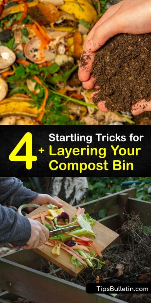 Learn how to layer compost in a bin or pile to break down organic material into finished compost. Discover how to combine brown material like yard waste with green organic matter like food scraps and grass clipping waste to produce fertilizer. #layer #compost #bin