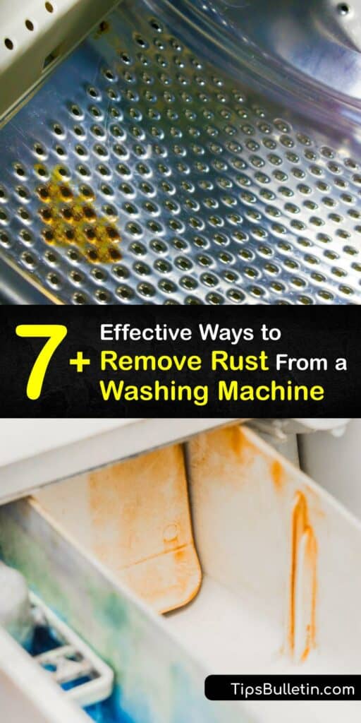 Learn how to remove a stubborn rust stain from a washing machine. Washer rust may transfer to clothes, so it’s vital to use a rust spot remover to clean the machine. White vinegar or lemon juice is great for rust stain removal, and sanding eliminates a tough stain. #machine #remove #rust #washing
