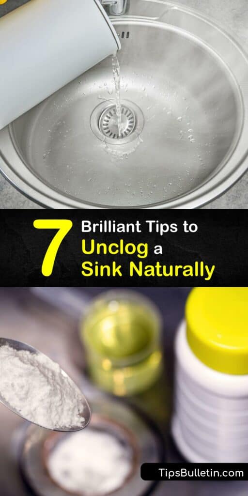 A clogged drain in your kitchen sink or bathroom sink is an inconvenience. Get rid of a drain clog in your sink drain with simple home remedies for drain cleaning. Use boiling hot water, homemade drain cleaner, lemon juice, and more to eliminate blockages quickly. #unclog #sink #naturally