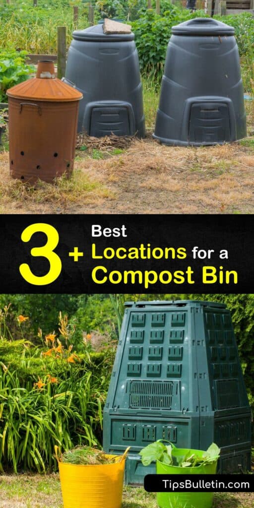 Buying or making a DIY compost bin lets you reuse food scraps, grass clipping material, scrap paper, and other kitchen scraps. Where you put your compost pile, compost heap, or compost bin helps to ensure it breaks down grass clippings and food waste effectively. #location #compost #bin