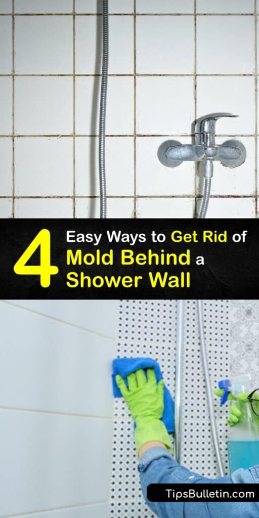 Follow our steps for removing mold growth from a shower wall without needing mold remediation experts. It’s easy to clean yellow, green, or pink mold from the shower tile with bleach and white vinegar. Prevent mold from getting out of control. #clean #mold #shower #behind #walls