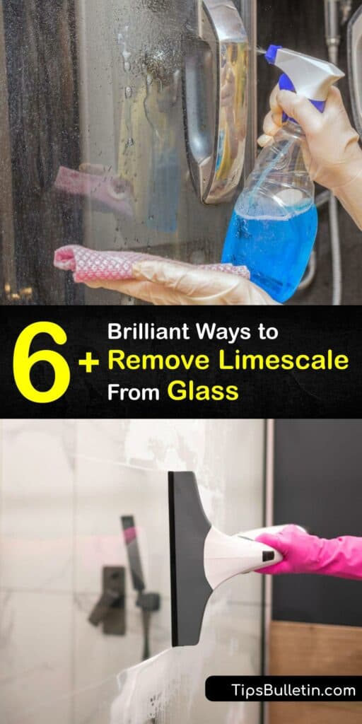 Discover how to remove hard water stains from a glass shower door and leave it sparkling. Water stains are simple to remove with basic ingredients, like toothpaste and lemon juice. White vinegar and baking soda remove tough limescale stains. #how #remove #limescale #glass