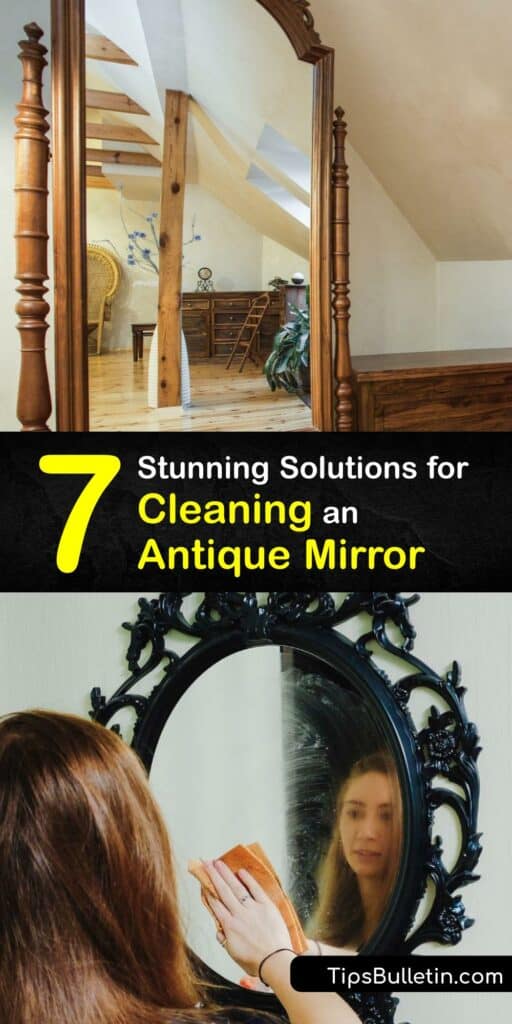 Finding the right glass cleaner for an old mirror is essential, as cleaning mirrors with the wrong cleaning solution causes damage. Keep your custom glass bathroom mirror clean with a DIY mirror cleaner using rubbing alcohol and a microfiber cloth, white vinegar, or dish soap. #clean #old #mirror