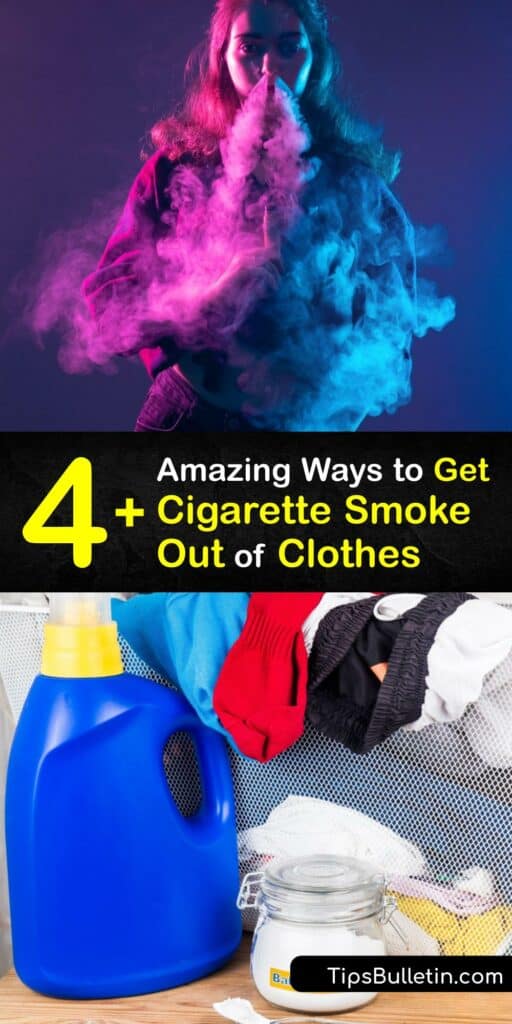 Learn how to remove thirdhand smoke from clothes and keep them smelling fresh. A lingering cigarette smoke smell is unpleasant, especially when it gets in your clothing. It’s easy to remove cigarette odor with baking soda, white vinegar, and laundry soap. #howto #get #cigarette #smoke #out #clothes