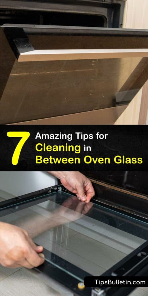 Oven cleaning is never fun, and removing grime from your oven window seems daunting. Scraping damages your glass oven door. Use simple methods with a Magic Eraser and damp paper towel, or baking soda paste to leave your oven door glass spotless. #clean #between #oven #glass