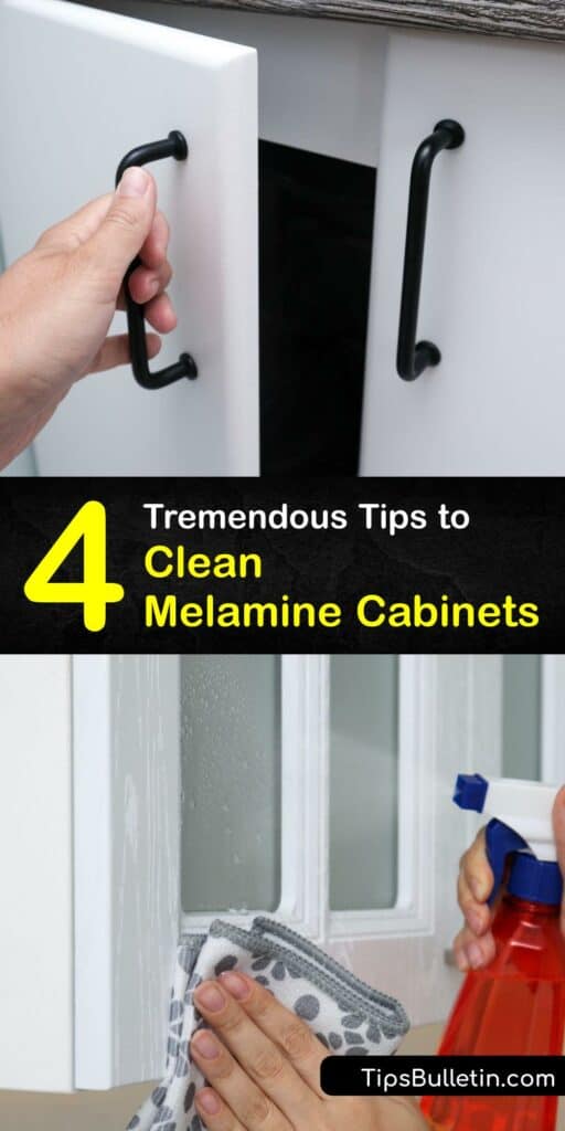 Clean kitchen cabinets, whether melamine or wood cabinets, make a good impression. Don’t worry about painting melamine cabinets to get rid of stains. Clean melamine cabinets and kitchen cabinet door with baking soda or vinegar to avoid having to paint melamine. #clean #melamine #cabinets