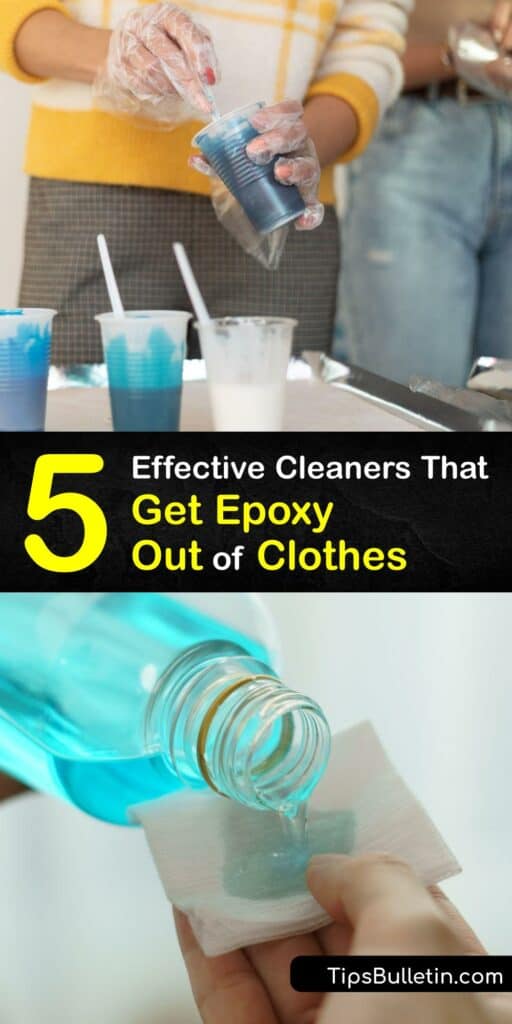 Learn how to remove a resin stain and epoxy adhesive from clothes with common household cleaners. It’s possible to remove a glue stain with simple cleaners like soap or nail polish remover. Rubbing alcohol and paint thinner are great for removing cured epoxy. #howto #remove #epoxy #clothes