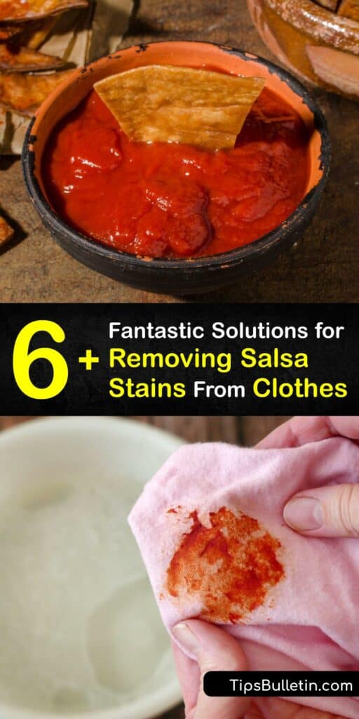 Hot sauce, salsa, and tomato sauce are tough stains. These popular condiments elevate any dish yet become a nightmare when they mark your outfit. Rinse fresh salsa off with cold water and use stain remover hacks with white vinegar, dish soap, concentrated detergent, and more. #salsa #out #clothes