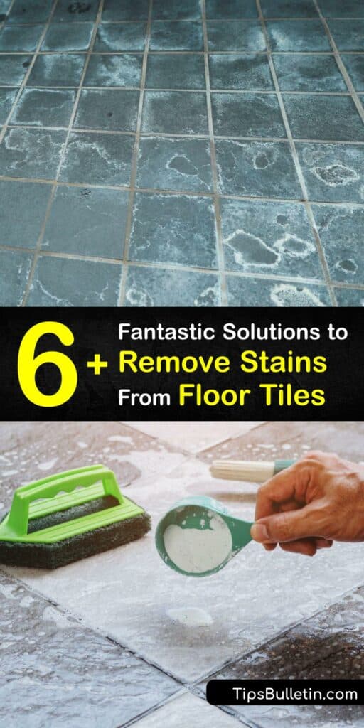 Explore hacks to make it simple to clean tile floors. Floor tile looks shabby when it’s dirty, whether kitchen or bathroom tiles. Remove a stain from your porcelain tile, or other bathroom tile and grout, with white vinegar, baking soda, bleach, and more. #remove #stains #floor #tiles