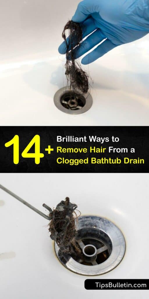 Discover easy ways to remove a hair clog from your tub drain or shower drain to restore water flow. Dealing with a stopped up drain is never fun. Try our helpful drain cleaning hacks using needle nose pliers, vinegar, baking soda, and more. #remove #hair #clogged #bathtub #drain